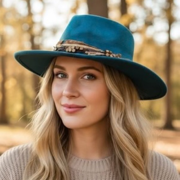 Western Rustic Cowboy Hat "The Josie"⭐️NWT Teal Wide-Brim, Beaded Band LAST ONE - Picture 3 of 13
